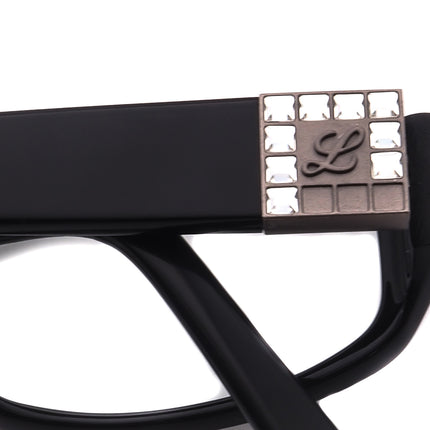 Luxe Women's Eyeglasses 349 001 made with Swarovski Elements Black Rhinestones Rectangular Frame 53[]17 135