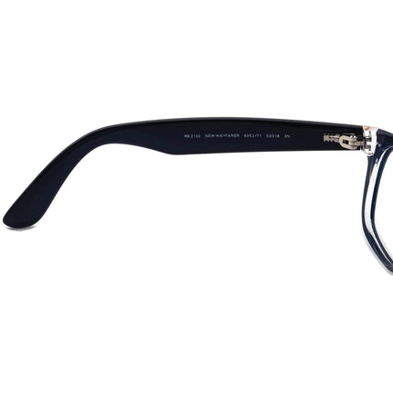Ray-Ban Sunglasses RB 2132 New Wayfarer 6053/71 Matte Blue on Clear Horn Rim Italy 52 mm