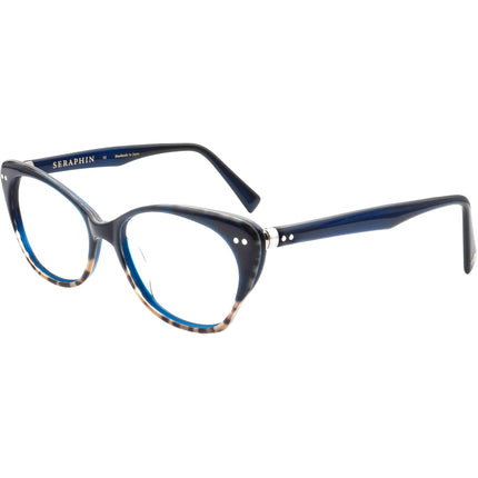 Seraphin Women's Eyeglasses Halifax/8134 Navy Blue&Leopard Print Cat Eye Frame Japan 52[]16 140 Handmade