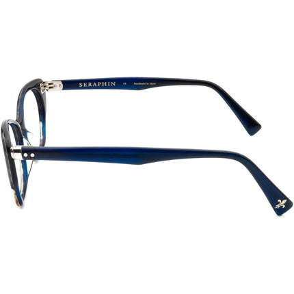 Seraphin Women's Eyeglasses Halifax/8134 Navy Blue&Leopard Print Cat Eye Frame Japan 52[]16 140 Handmade