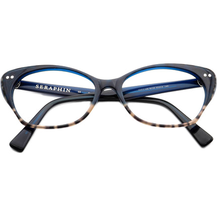 Seraphin Women's Eyeglasses Halifax/8134 Navy Blue&Leopard Print Cat Eye Frame Japan 52[]16 140 Handmade