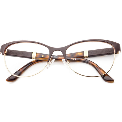 Versace Women's Eyeglasses MOD. 1233-Q 1344 Brown&Gold/Tortoise Browline Frame Italy 53[]17 140
