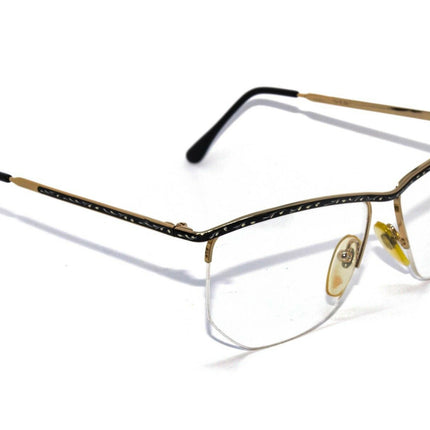 Hola! By Indo Women's Eyeglasses 604 Midnight Black and Gold metal frame with white design Half Rim Metal Frame 56[]18 140