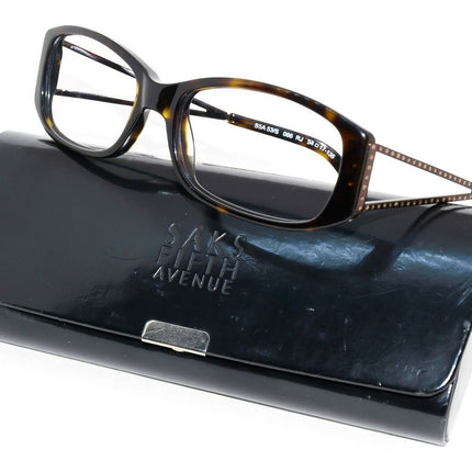 Saks Fifth Avenue Women's Sunglasses S5A 53/S Tortoise Frame with Copper Brown arms and Rhinestones Rectangular 54 mm