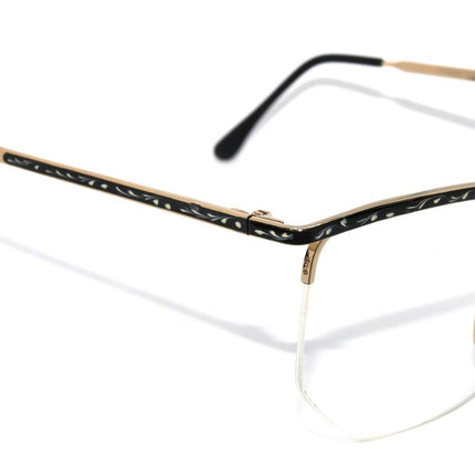 Hola! By Indo Women's Eyeglasses 604 Midnight Black and Gold metal frame with white design Half Rim Metal Frame 56[]18 140