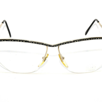 Hola! By Indo Women's Eyeglasses 604 Midnight Black and Gold metal frame with white design Half Rim Metal Frame 56[]18 140