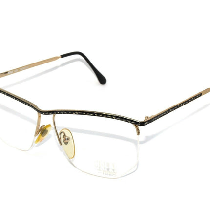 Hola! By Indo Women's Eyeglasses 604 Midnight Black and Gold metal frame with white design Half Rim Metal Frame 56[]18 140