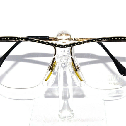 Hola! By Indo Women's Eyeglasses 604 Midnight Black and Gold metal frame with white design Half Rim Metal Frame 56[]18 140