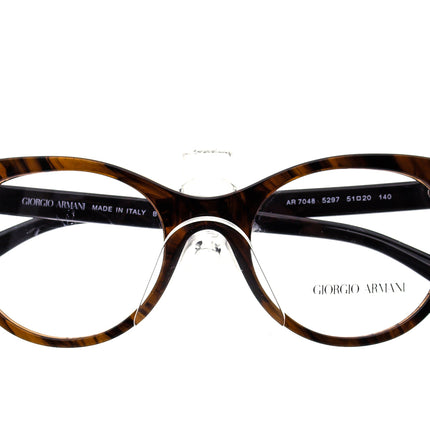 Giorgio Armani Women's Eyeglasses AR 7048 5297 Brown Marble & Black Cat Eye Frame Italy 51[]20 140